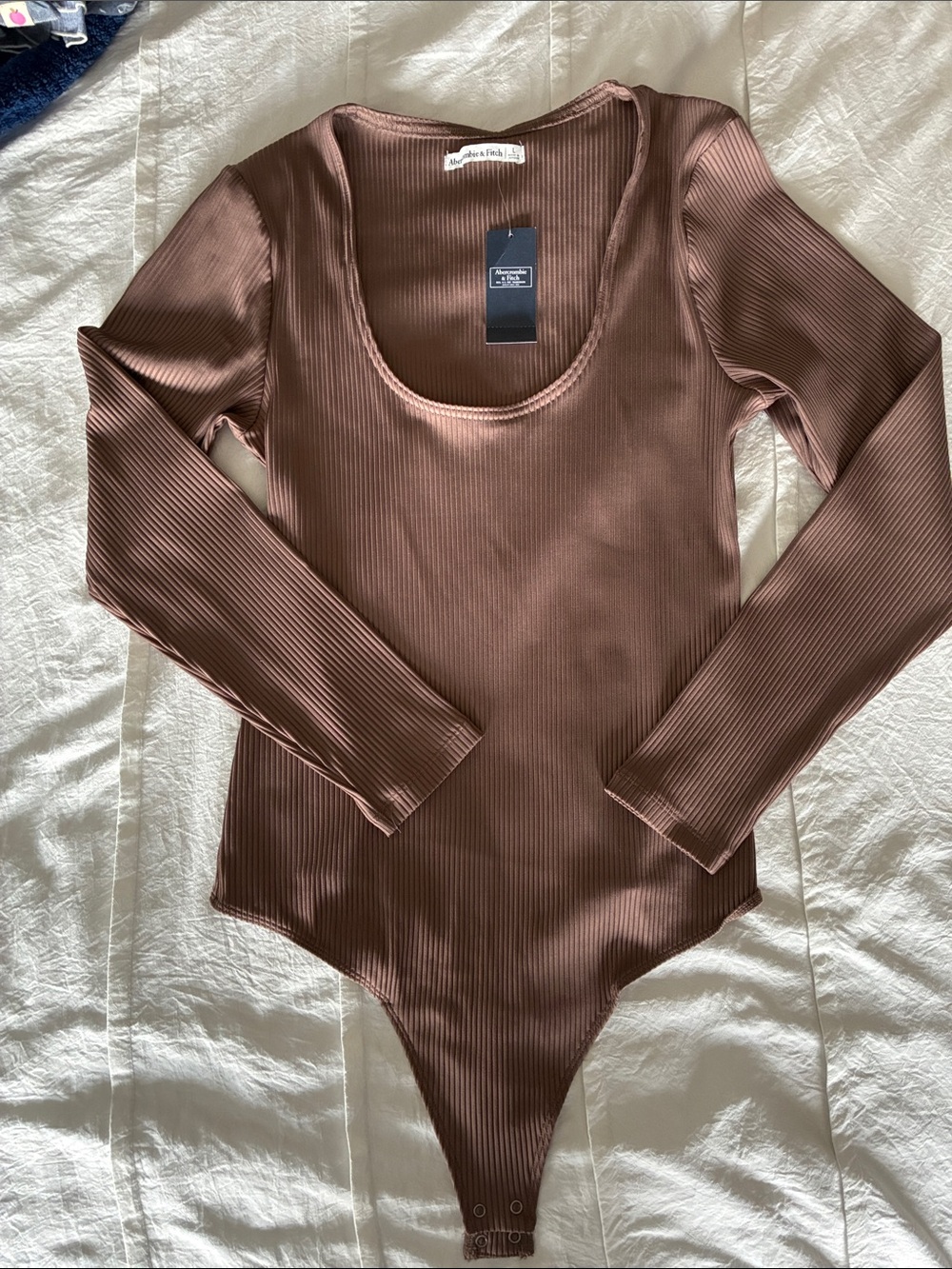 Abercrombie & Fitch Ribbed Long-Sleeve Bodysuit in Brown